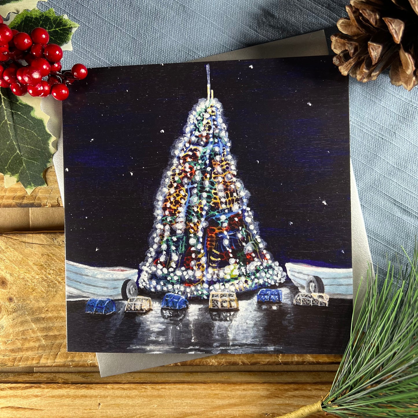 Fishtive Tree by Night Christmas card