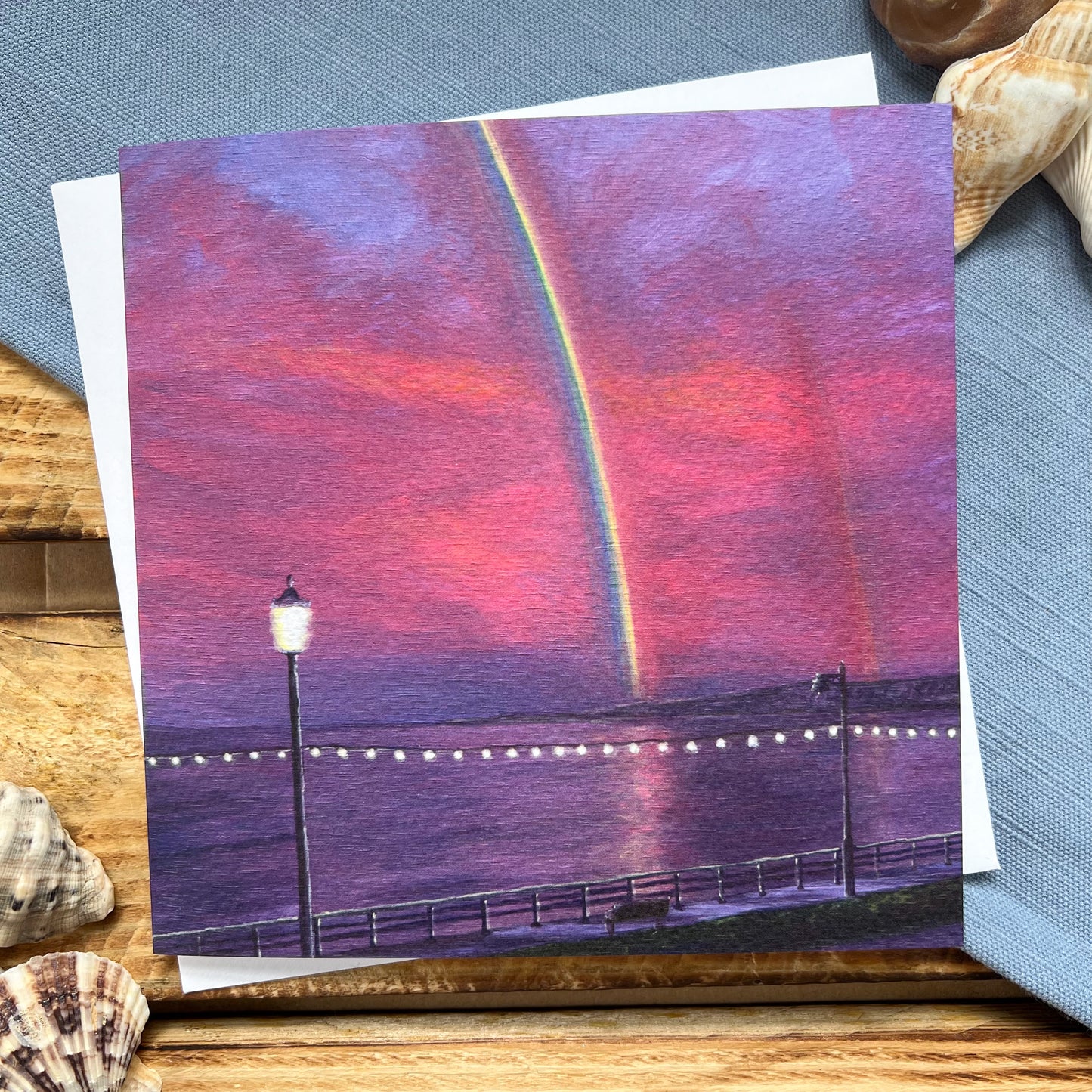 Rainbow over Filey Bay greetings card