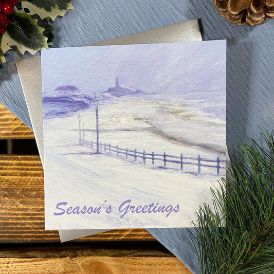 Snow on Longsands Christmas card