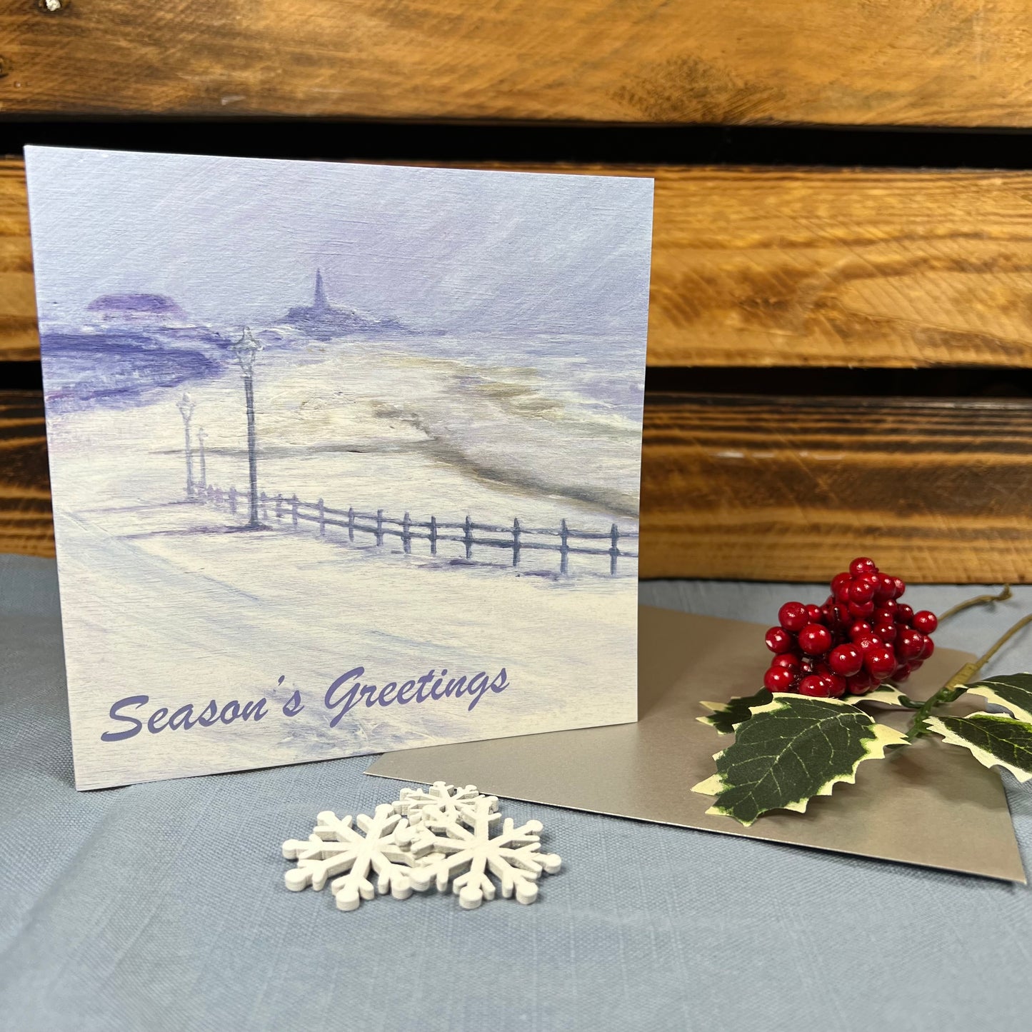 Snow on Longsands Christmas card