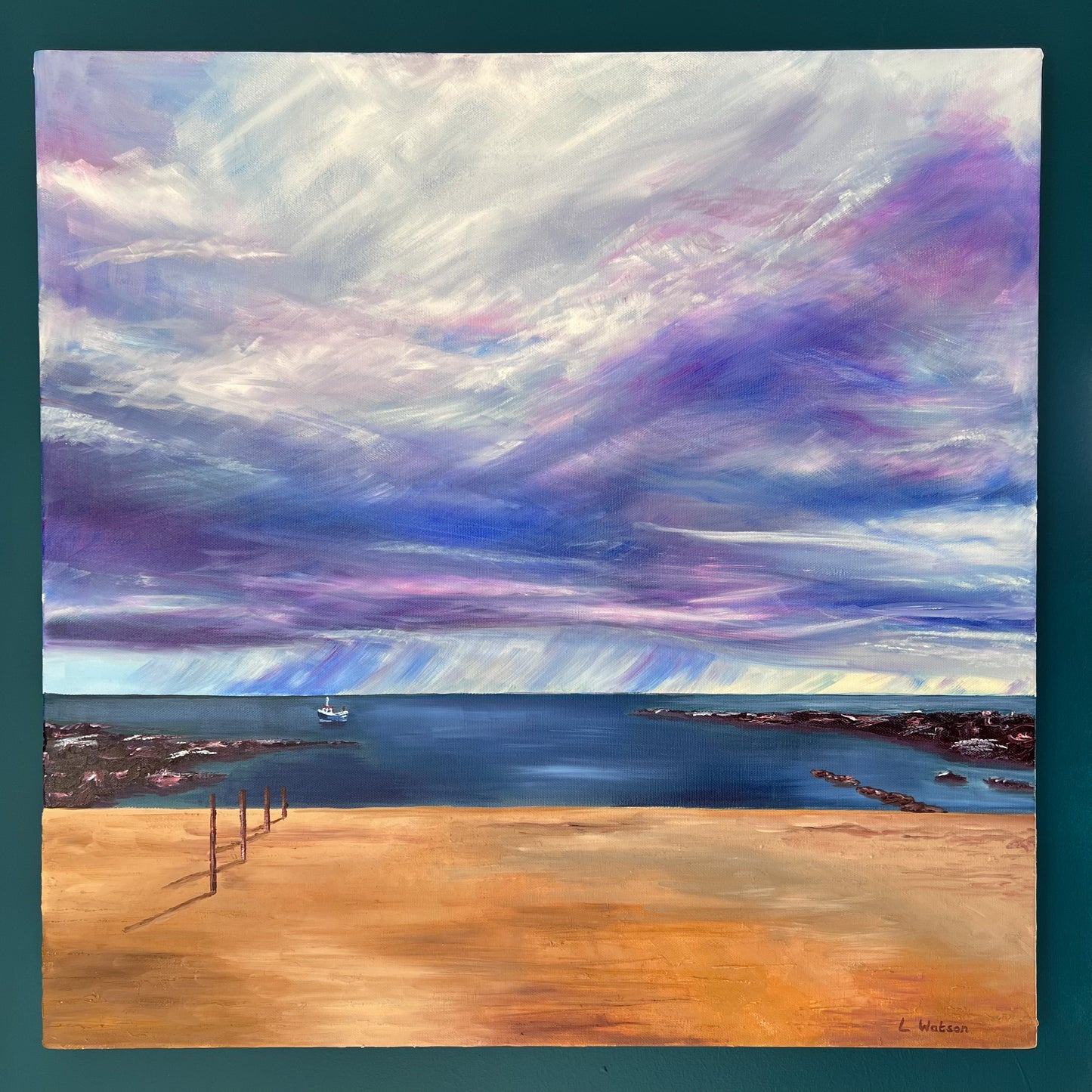 Storm over Cullercoats Bay original oil painting