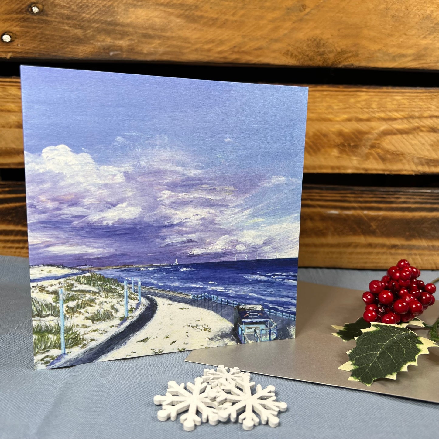 Towards St Mary's Island in Winter Christmas card